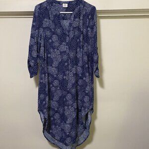 Cupio, 3/4 length sleeve, navy & white dress w/rounded hem, size L